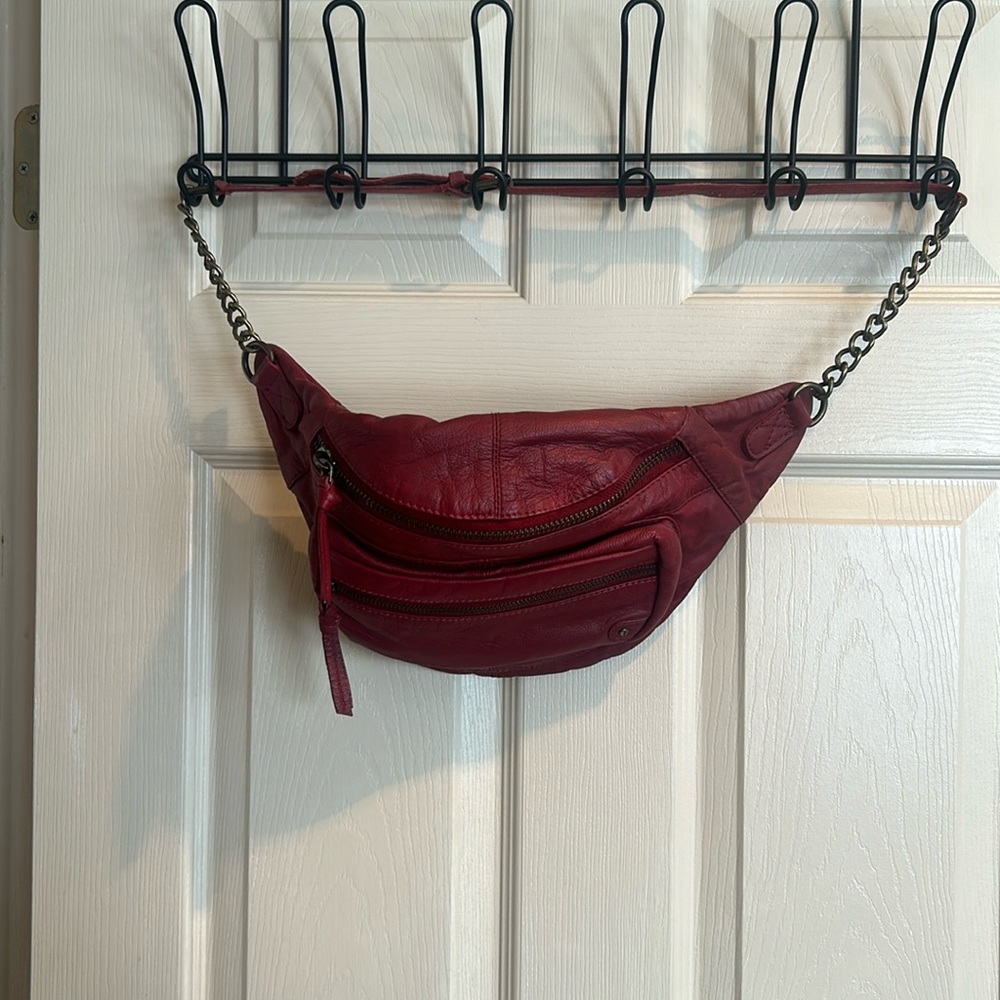 Free People Burgundy Leather Fanny Pack